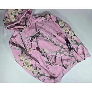 Civil Regime Pink Leopard Camo Embroidered Rose Hoodie Large